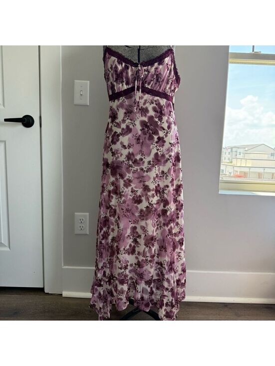 Unbranded Dresses & Skirts - Planet Heart Floral Mesh Midi Dress Purple Flocked Lace Trim Handkerchief XL